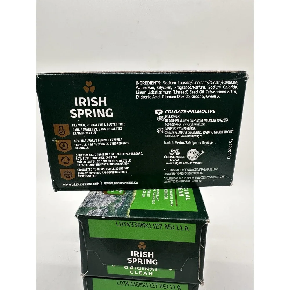 Irish Spring Original‎ Clean Soap Lot of 3 Bars 3.7oz Each Fresh Deodorant